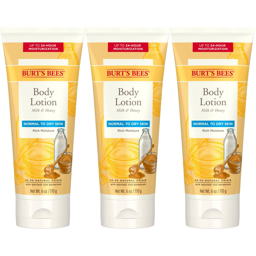 Buy now Burt's Bees, Body Lotion with Milk and Honey, Moisturizing Lotion for Normal to Dry Skin, 98.6% Natural Origin Skin Care, 6 oz Bottle (3-Pack) at indiglob india