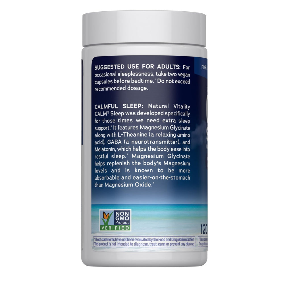 Natural Vitality Calm Sleep Capsules | Magnesium with Melatonin, L-Theanine & Gaba Supplement | For a Good Night's Sleep | Non-GMO, Gluten Free & Vegan | 120 Count