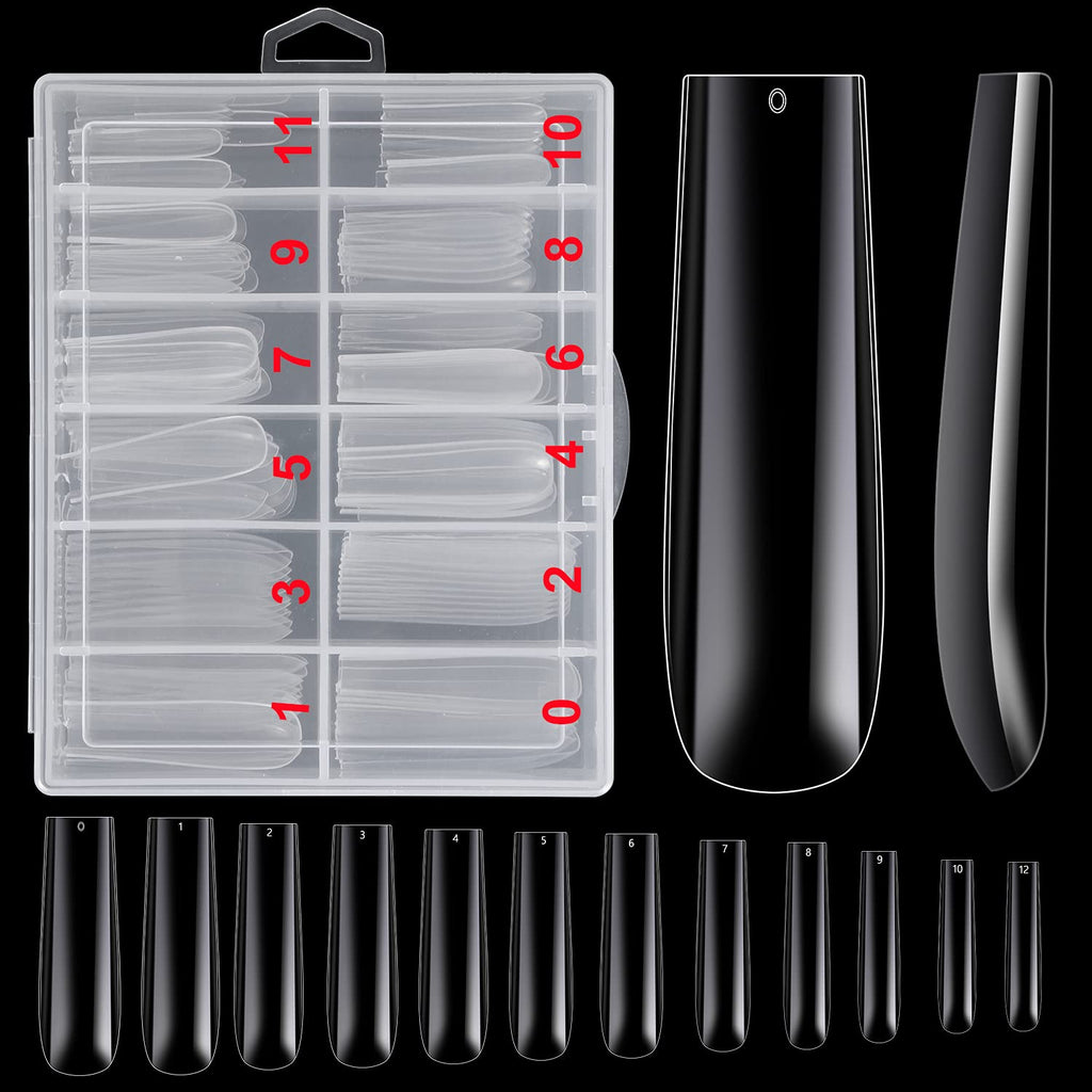 Buy now 120Pcs Extra Long Nail Tips with Box,Clear XXL Straight Tapered Square Full Cover Tips, Press On False for Salons and DIY Art at Home(12 Sizes) at indiglob india