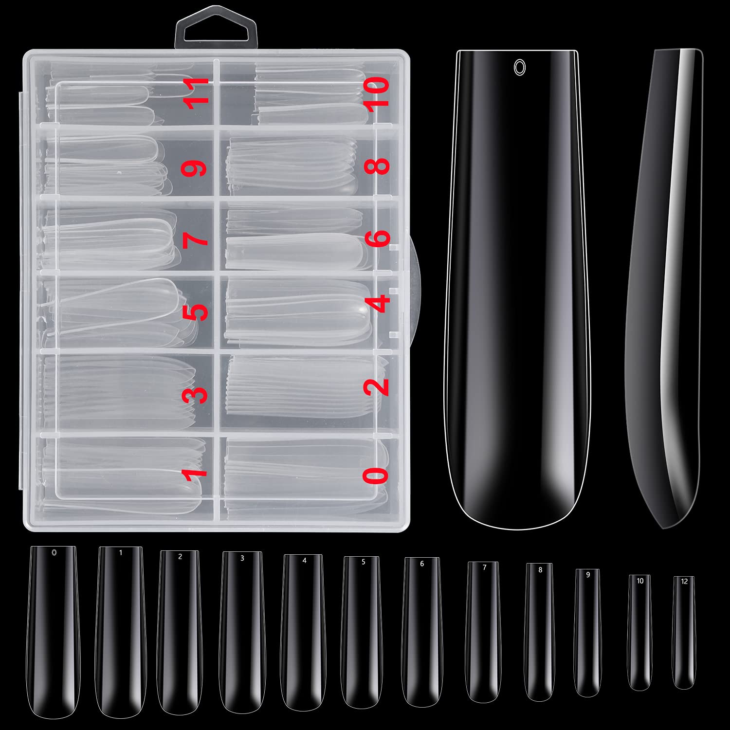 Buy now 120Pcs Extra Long Nail Tips with Box,Clear XXL Straight Tapered Square Full Cover Tips, Press On False for Salons and DIY Art at Home(12 Sizes) at indiglob india
