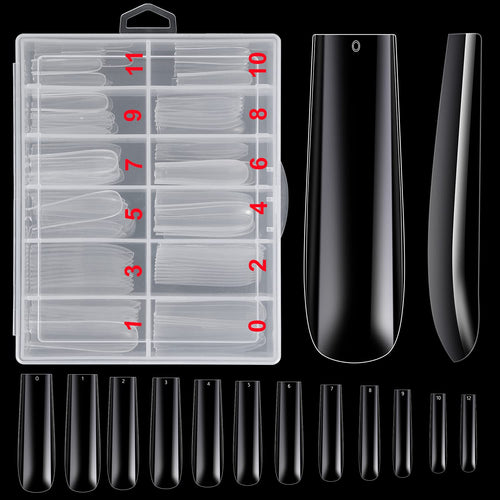 Buy now 120Pcs Extra Long Nail Tips with Box,Clear XXL Straight Tapered Square Full Cover Tips, Press On False for Salons and DIY Art at Home(12 Sizes) at indiglob india