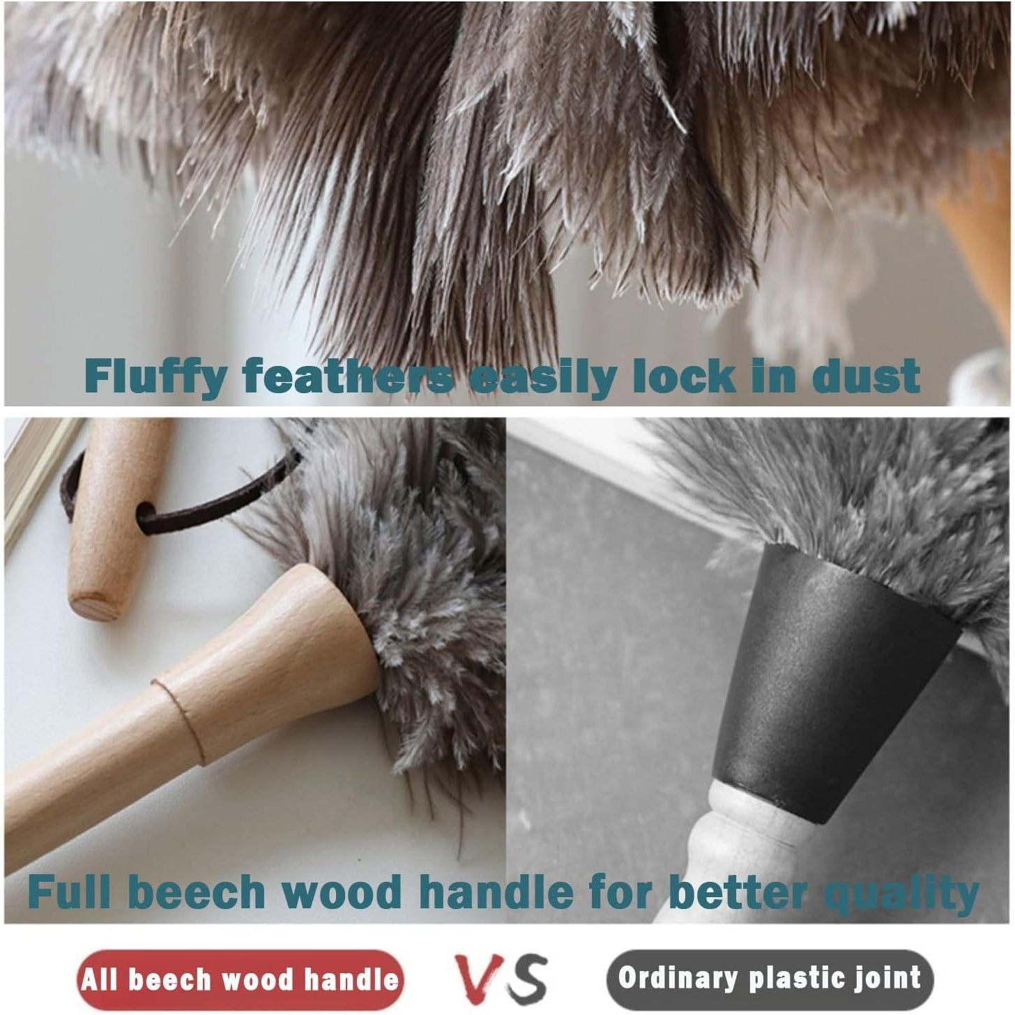 Buy now Feather Duster, Feather Dusters for Cleaning Ddzmz Fluffy Natural Genuine Ostrich Feathers with Wooden Handle Reusable Handheld Ostrich Feather Duster Cleaning Supplies, Gray and Brown(Length 16") at indiglob india