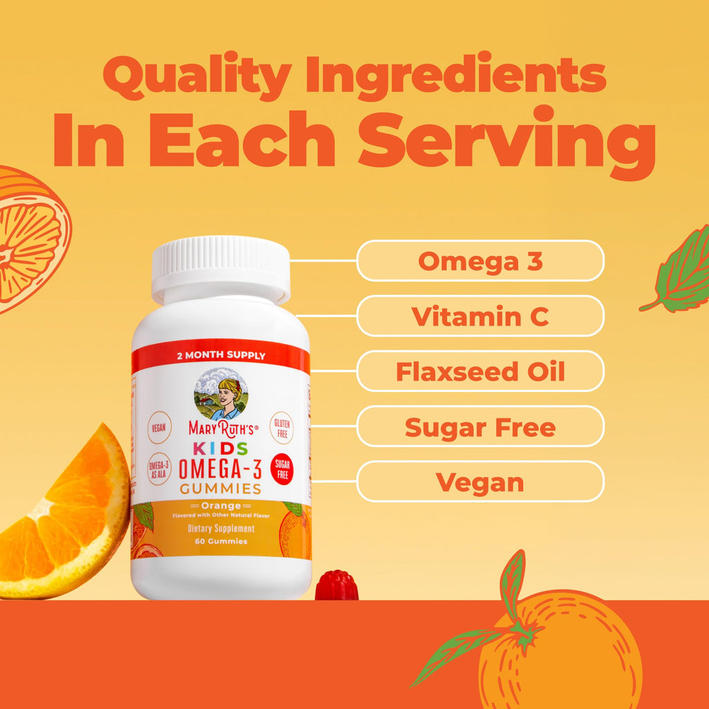 MARYRUTH'S Vegan Omega 3 Gummies for Kids, No Fish Taste, 2 Month Supply | No Fish Taste, 2 Month Supply