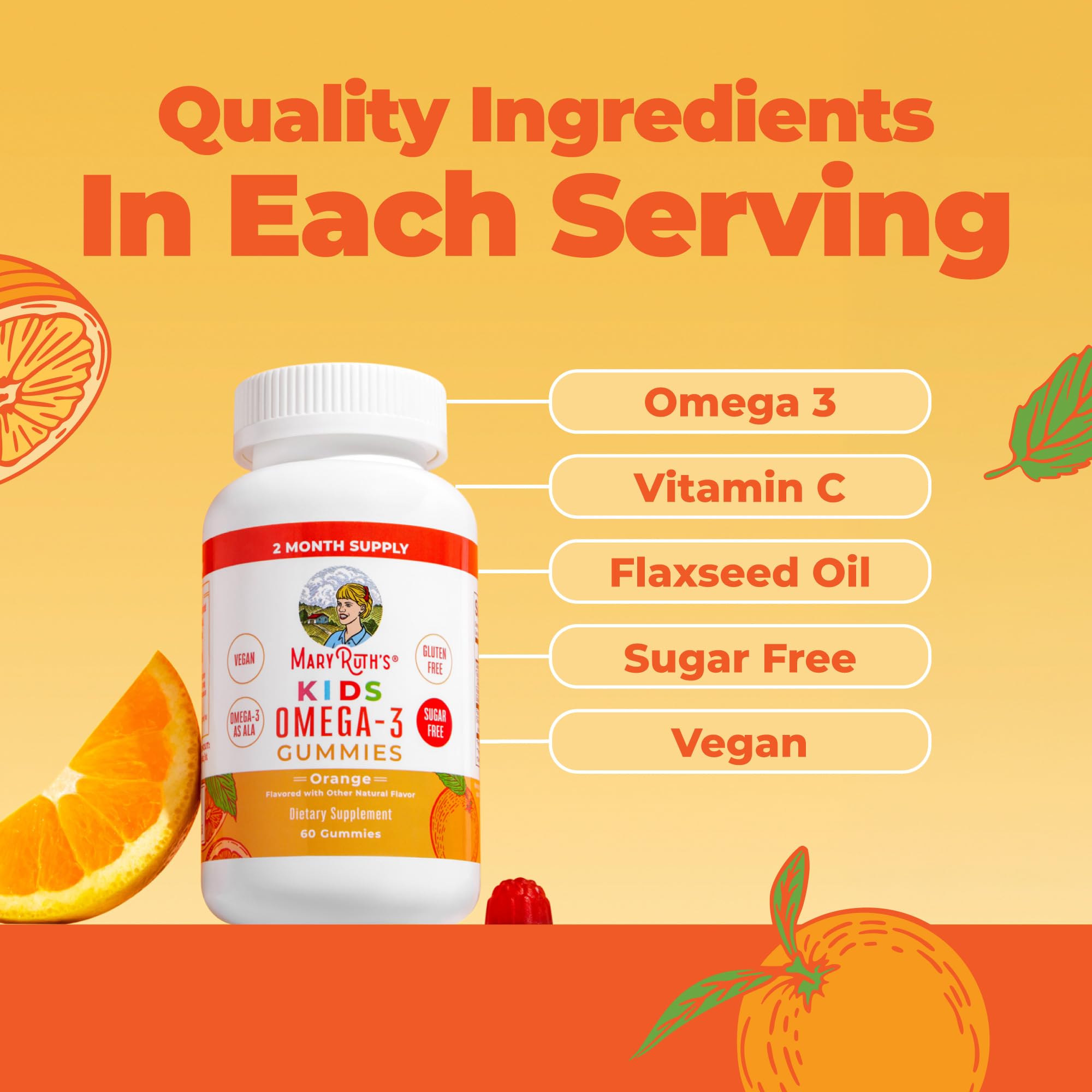 MARYRUTH'S Vegan Omega 3 Gummies for Kids, No Fish Taste, 2 Month Supply | No Fish Taste, 2 Month Supply