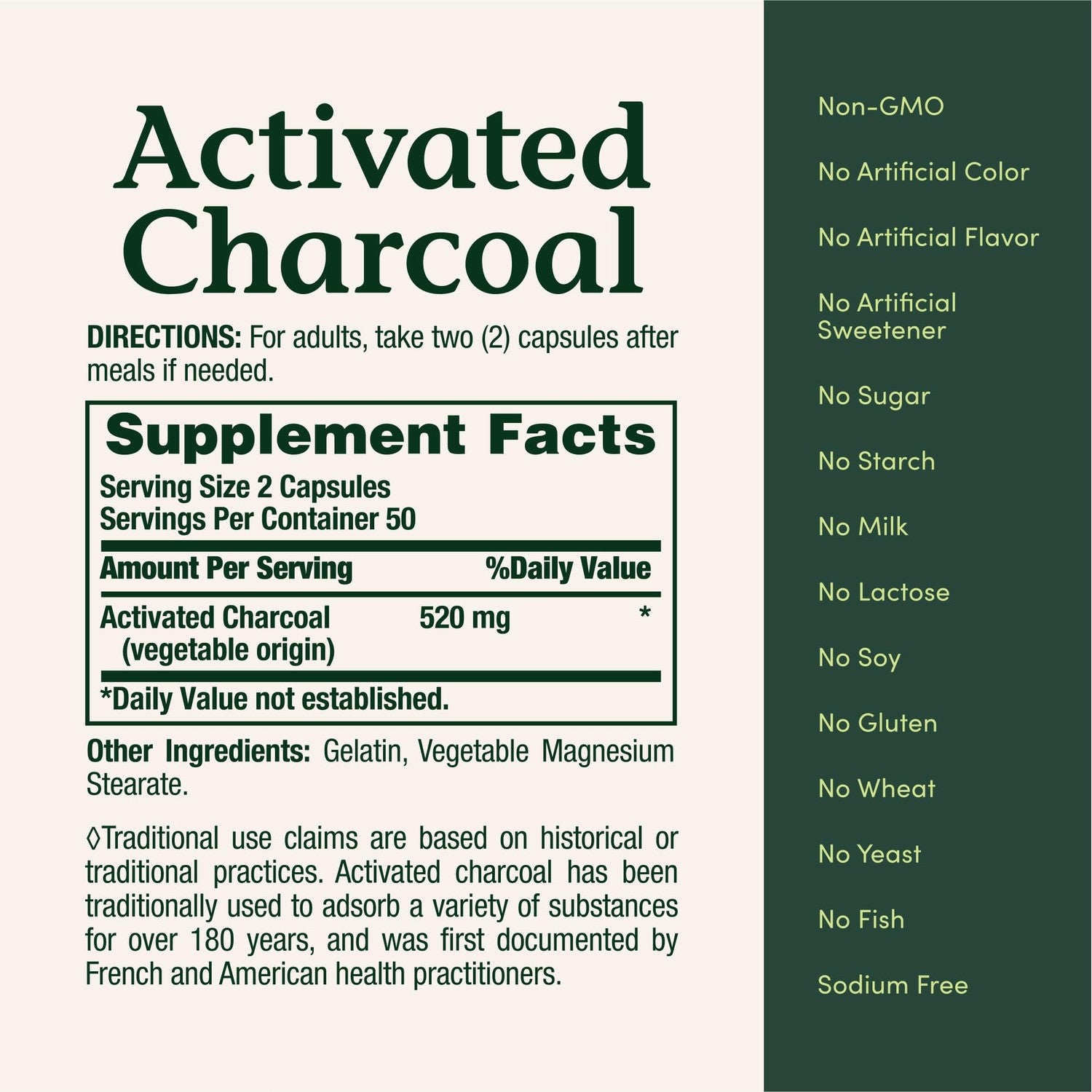 Nature's Bounty Activated Charcoal 260 mg, 100 Capsules