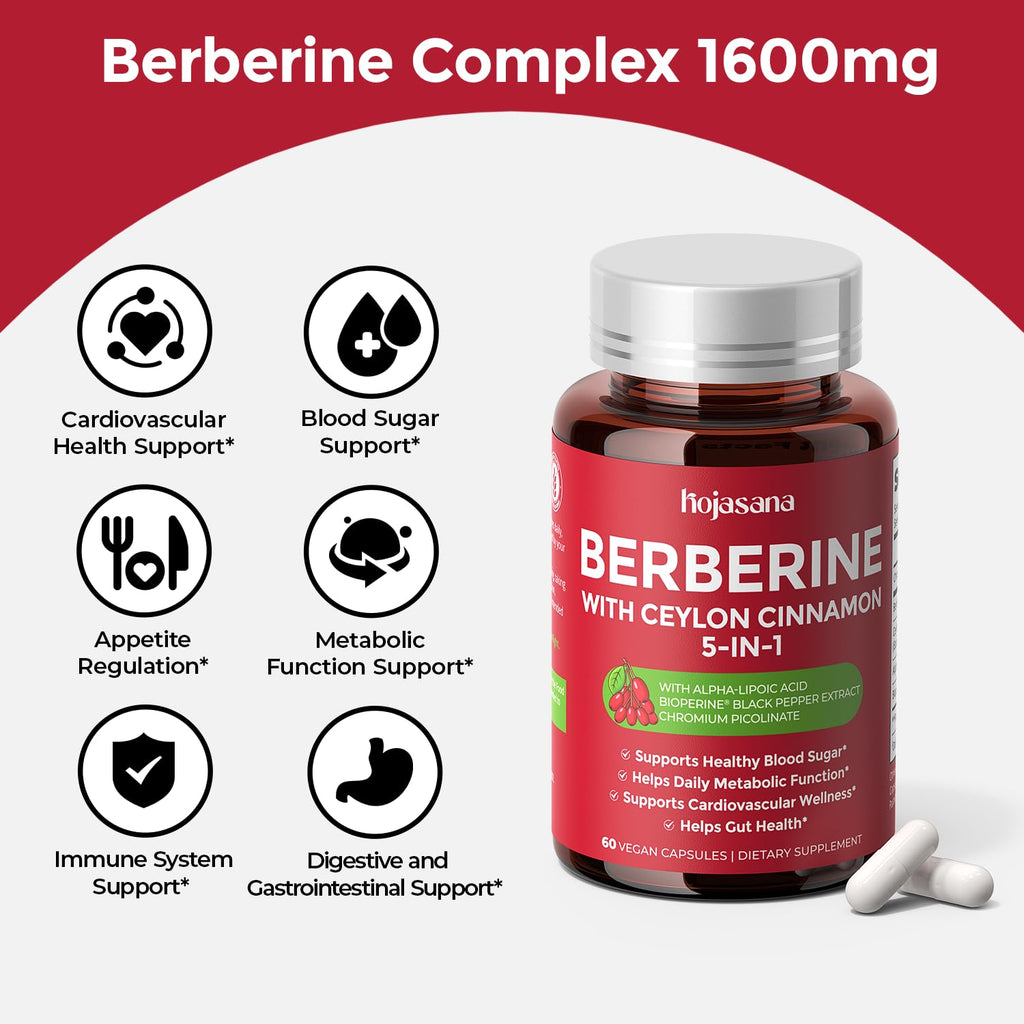 5-in-1 Berberine 500mg with Ceylon Cinnamon, 60 Vegan Capsules