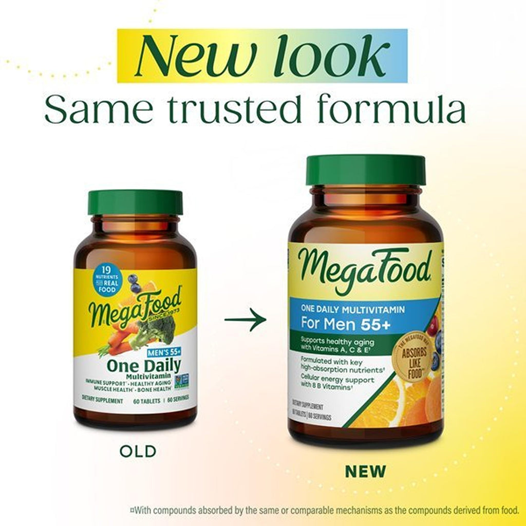 MegaFood One Daily Multivitamin for Men 55+ with 19 Nutrients, 60 Tablets | Supports Healthy Aging with Vitamin C, A, E, Cellular Energy Support with B Vitamins, D3 & Zinc, Vegetarian, 60 Servings