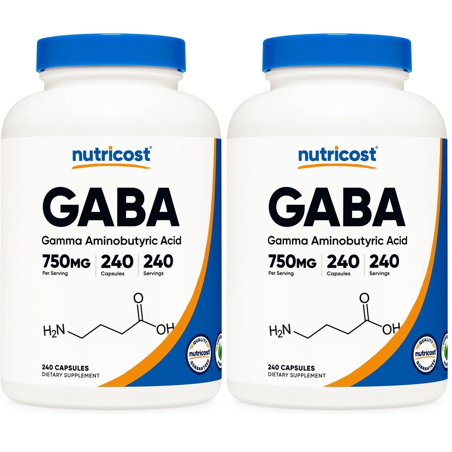 Nutricost GABA (Gamma Aminobutyric Acid) 750mg, 240 Capsules | GMO-Free, Gluten Free
