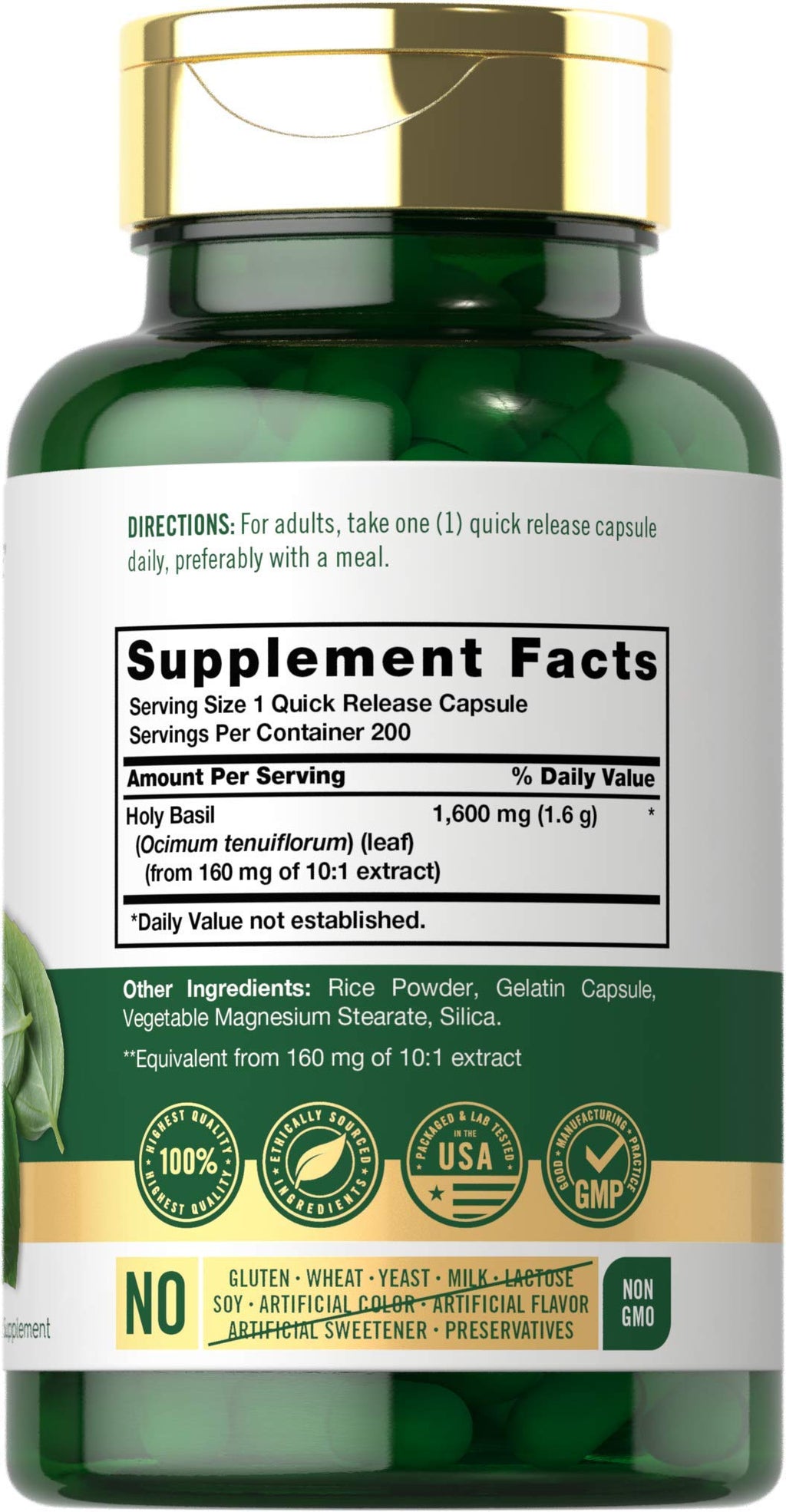 Carlyle Holy Basil Capsules | 200 Count | Tulsi Holy Basil Leaf Extract