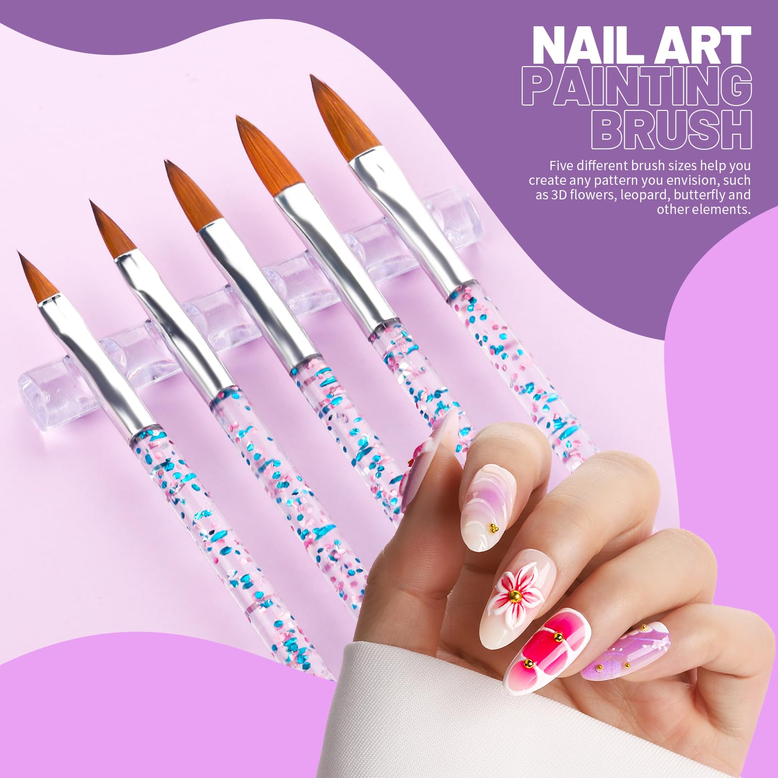 Teenitor Nail Art Tools Set, 23 Pcs Nail Art Brushes, 5 Pcs Nail Dotting Tool, 2 Set of Nail Stand, 100 Pcs Double-Sided Adhesive Tabs, Nail Art Palette, Brushes Holder for DIY Nail Art