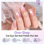 Premium imported SAVILAND One-Step Cat Eye Gel Nail Polish Pens offer 14-day durability, scratch-resistant shine, and fade-resistant color.