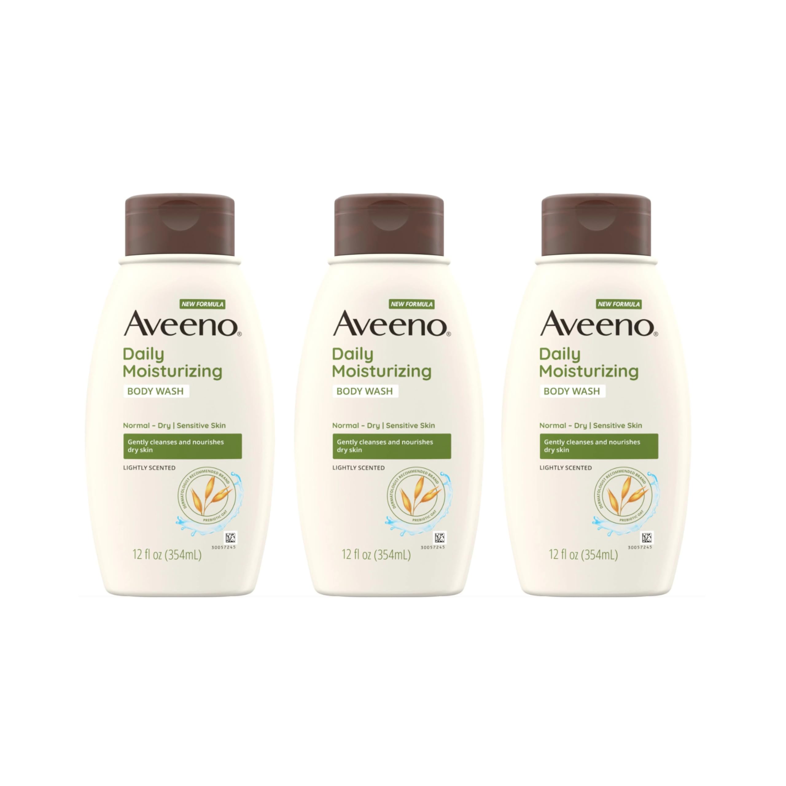 Aveeno Daily Moisturizing Body Wash, Prebiotic Oat, Dry Skin, 18 fl oz x 2