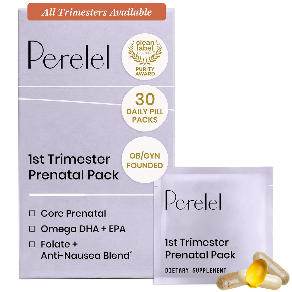 Perelel 2nd Trimester Prenatal Vitamins for Women, Choline, Folate, & Iron | Nutritional Support for Mid Pregnancy, Folate, Omega 3, & Vitamin D, Soy & Gluten Free, Non-GMO, 30 Daily Pill Packs