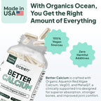 Organics Ocean Better Calcium - Organic Red Algae Calcium with Vitamin D3 and K2 Supplements - Supports Bone Structure, Joint Comfort & Encourages Healthy Aging - Plant-Based, Non-GMO - 6 Pack