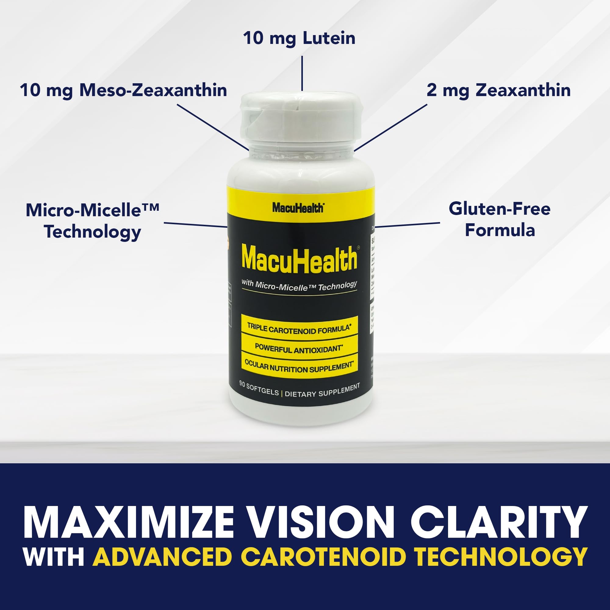 Macuhealth Triple Carotenoid Formula - Eye Vitamins for Adults | 90 softgels, 3 months supply, Advanced Eye Support & Health Eye Formula, triple carotenoid, micro micelle, softygels