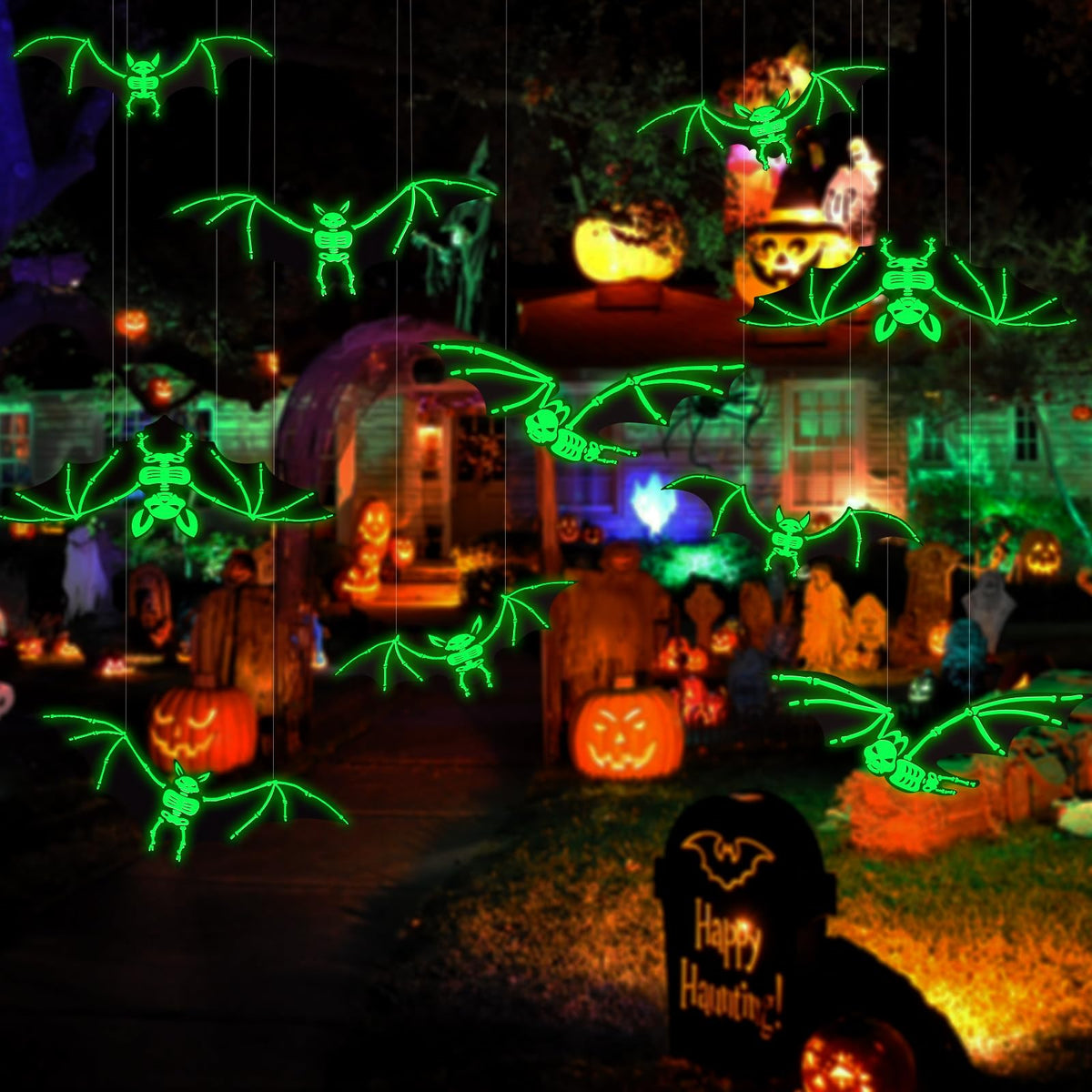 12PCS Halloween Hanging Glowing Bats Decorations for Outdoor Yard Indoor