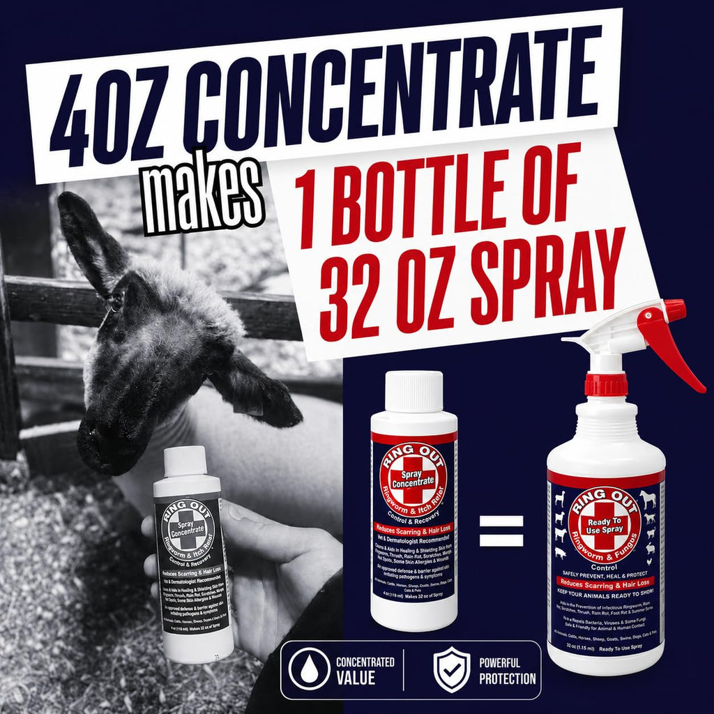 Ring Out - Control and Help Ringworm for Cats, Dogs, Sheep, Goats, Cattle, Horses, All Pets and Livestock Makes 32 oz. of Spray