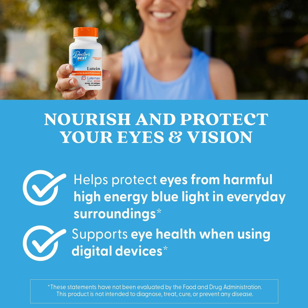 Buy now Doctors Best Lutein, Supports Eye Health & Performance, Non-GMO, Gluten Free, 20 mg, 60 Softgels at indiglob india