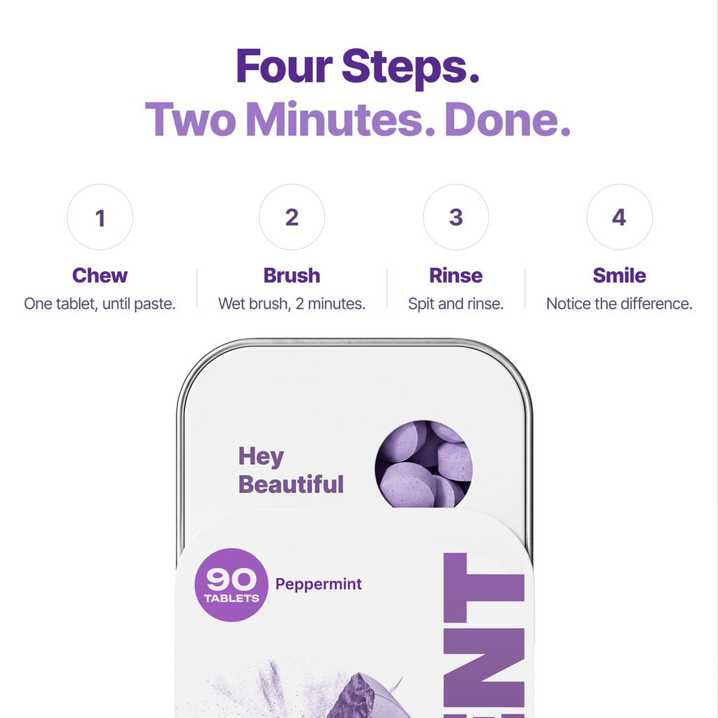 DR.DENT Purple Toothpaste Tablets with 10% Hydroxyapatite, Pap & Xylitol, Color-Correcting *Whitening Formula, Fluoride-Free, SLS-Free, Vegan, 45-Day Supply (90 Chewable Tablets)