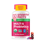 SmartyPants Organic Women's Multivitamin Gummies: Biotin, Probiotics, Methylfolate, Omega 3 (ALA), Vitamin D3, C, Vitamin B12, B6, A, K & Zinc, Inositol, Gluten Free, 120 Count (30 Day Supply)