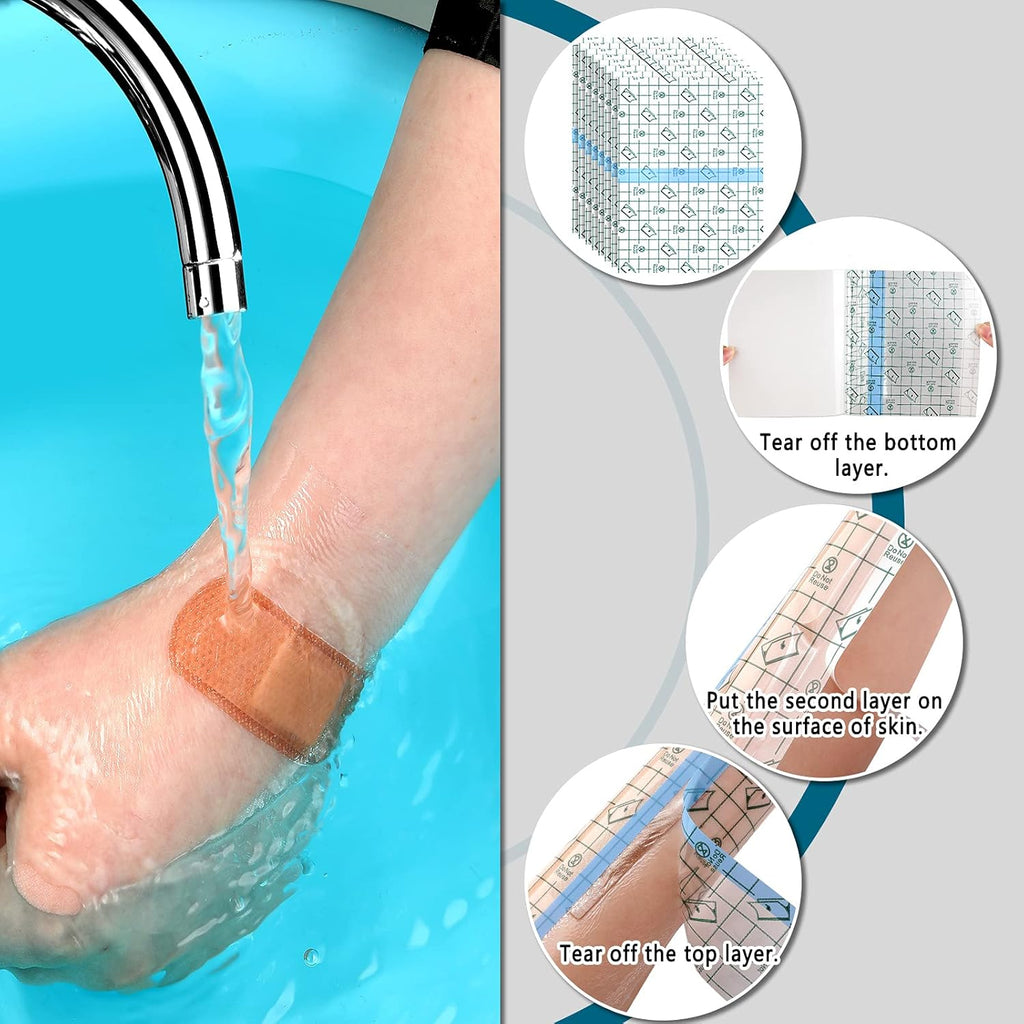 Buy now TrelaCo 50 Pcs Shower Waterproof Patch Transparent Stretch Adhesive Bandage Large Shower Protector Cover Waterproof Dressing Transparent Film Adhesive Bandages, 6 x 8 Inch at indiglob india