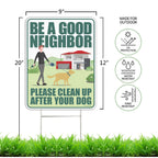 Clean Up After Your Dog Signs 2 Pack 12"x9" with Metal Stake, No Pooping Signs for Yard, Pick Up After Your Dog Signs