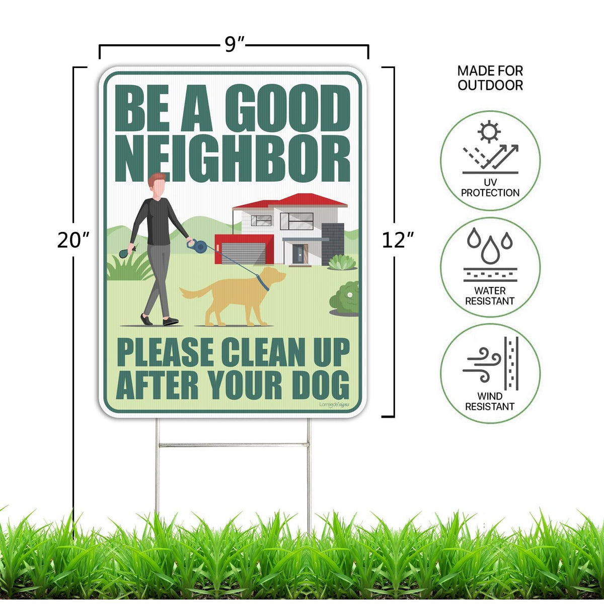 Clean Up After Your Dog Signs 2 Pack 12"x9" with Metal Stake, No Pooping Signs for Yard, Pick Up After Your Dog Signs