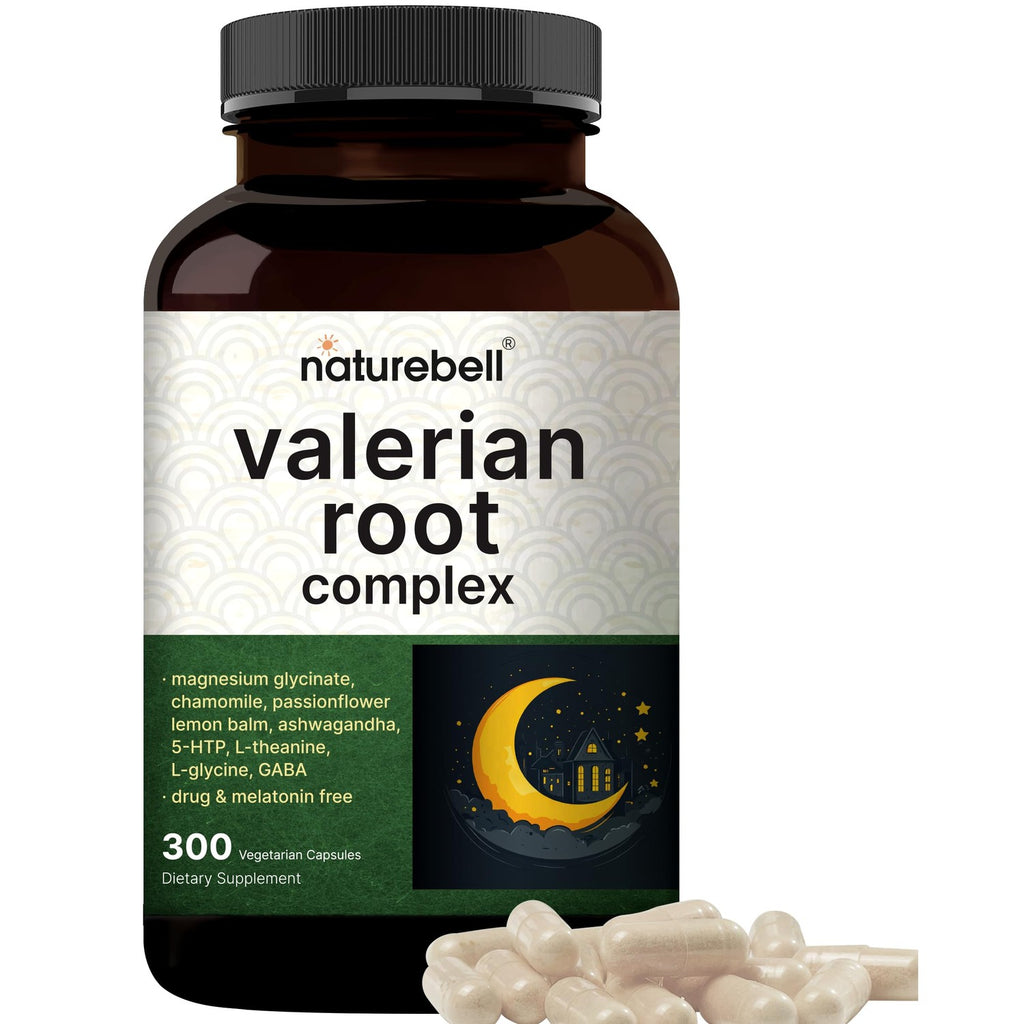 NatureBell Valerian Root for Sleep, 300 Veggie Capsules with Magnesium Glycinate, Chamomile, Passionflower, Lemon Balm, Ashwagandha, & More – Relaxation & Sleep Support Supplement – Melatonin Free