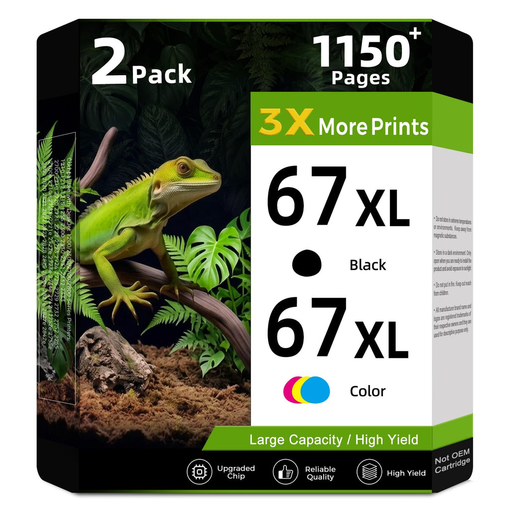 67XL Ink Cartridges Black/Color Combo Pack Replacement for HP Ink 67 XL 2PK
