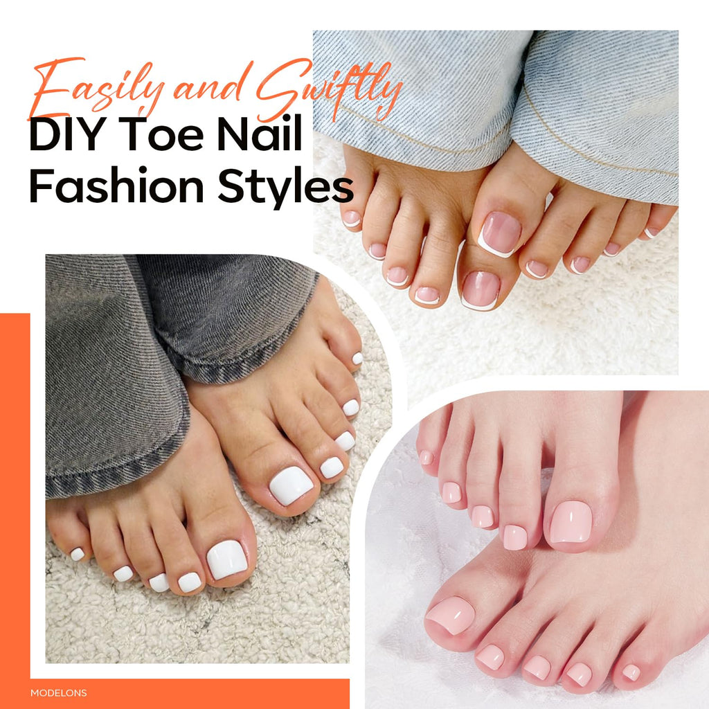 Modelones Short Almond Nail Tips in 360pcs showcase easy DIY toe nail styles for stunning summer looks.