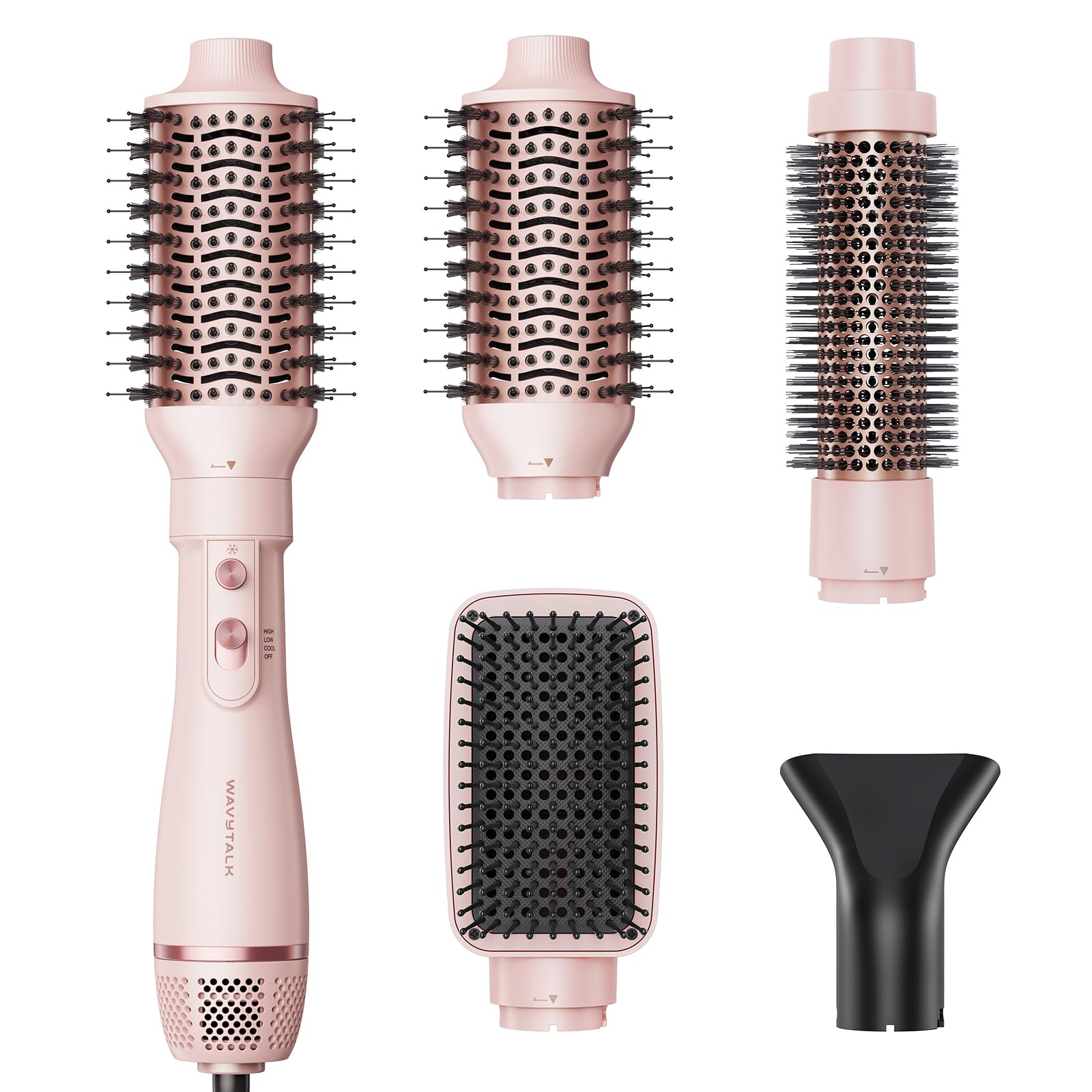 Blow Dryer Brush Set, Wavytalk Air Sculpt 5-in-1 Hot Air Brush Set | Multi Hair Styler for Salon Blowouts, Smooth Curls, Volumizing and Straightening, Sleek and Less Frizz, Pink
