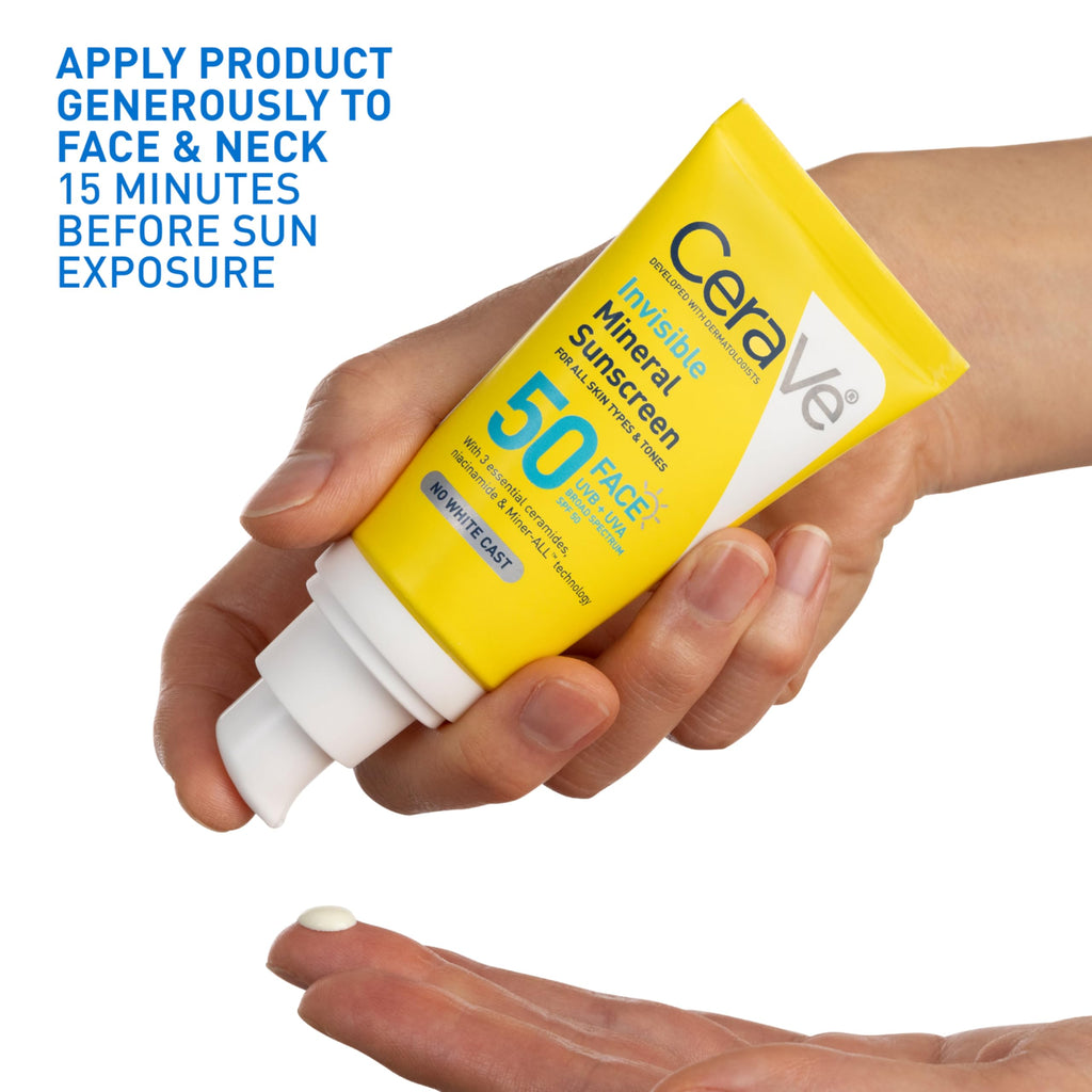 CeraVe Invisible Mineral Sunscreen SPF 50, Face Sunscreen, Travel Size | Skin Care, Sunscreen For Sensitive Skin, Zinc Oxide, Titanium Dioxide, Vitamin E, Niacinamide, Ceramides, Oil Free