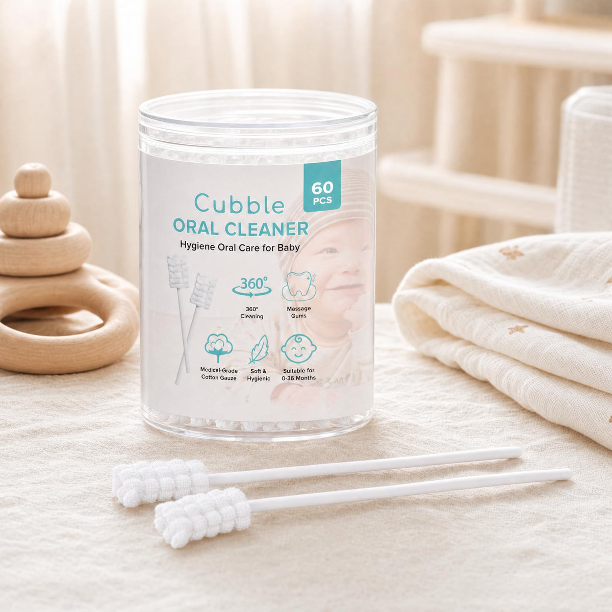 Baby Tongue Cleaner, 60pcs, Disposable Infant Toothbrush, Hygiene Oral Care Oral Wipes for Baby and Infant