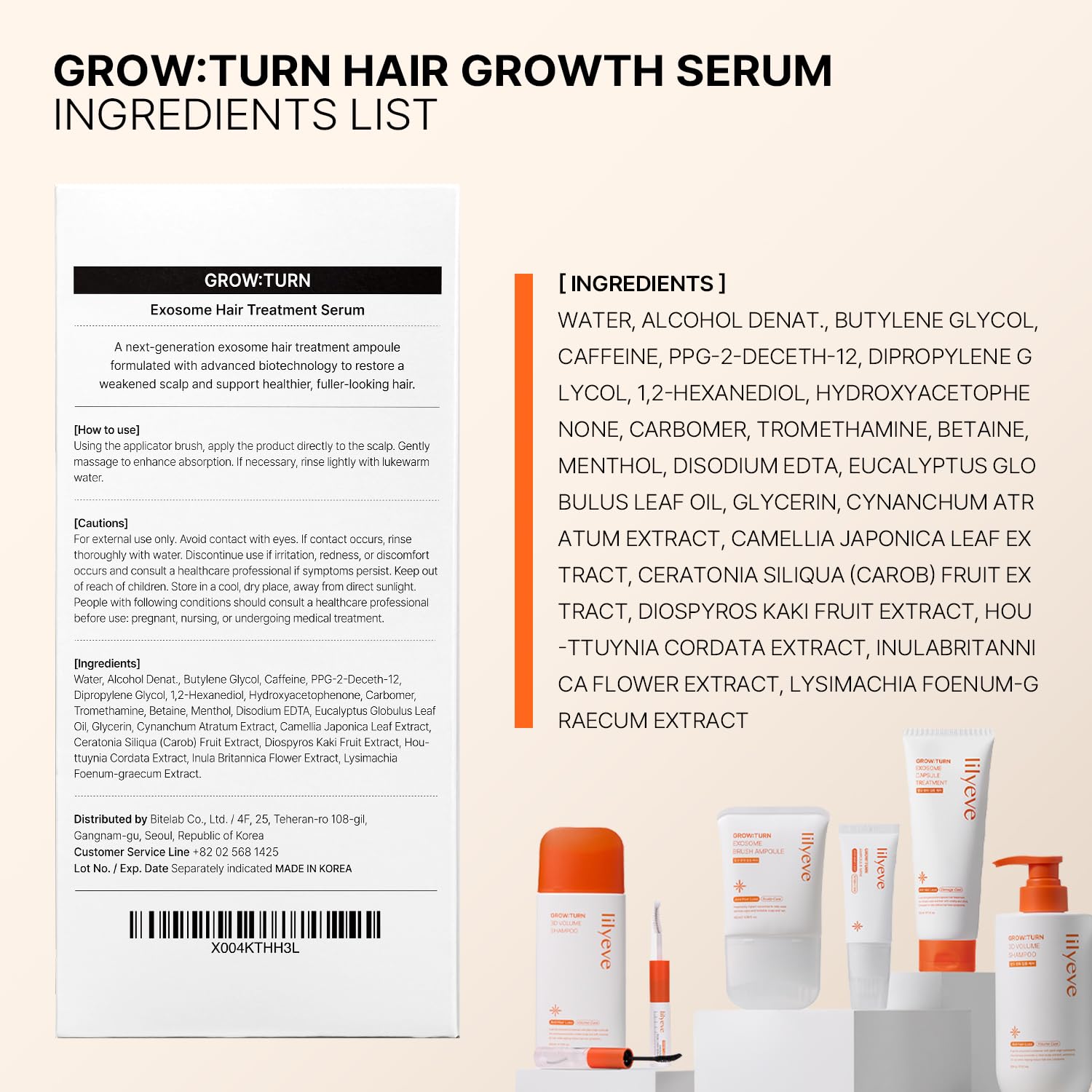 lilyeve GROWTURN Exosome Hair Growth Serum with Built-In Brush, 3.38 fl oz | Built-In Brush Serum with Biotin, Caffeine & Peptides for Thinning & Flat Hair, Non-Greasy & Fragrance-Free, Korean Hair Care