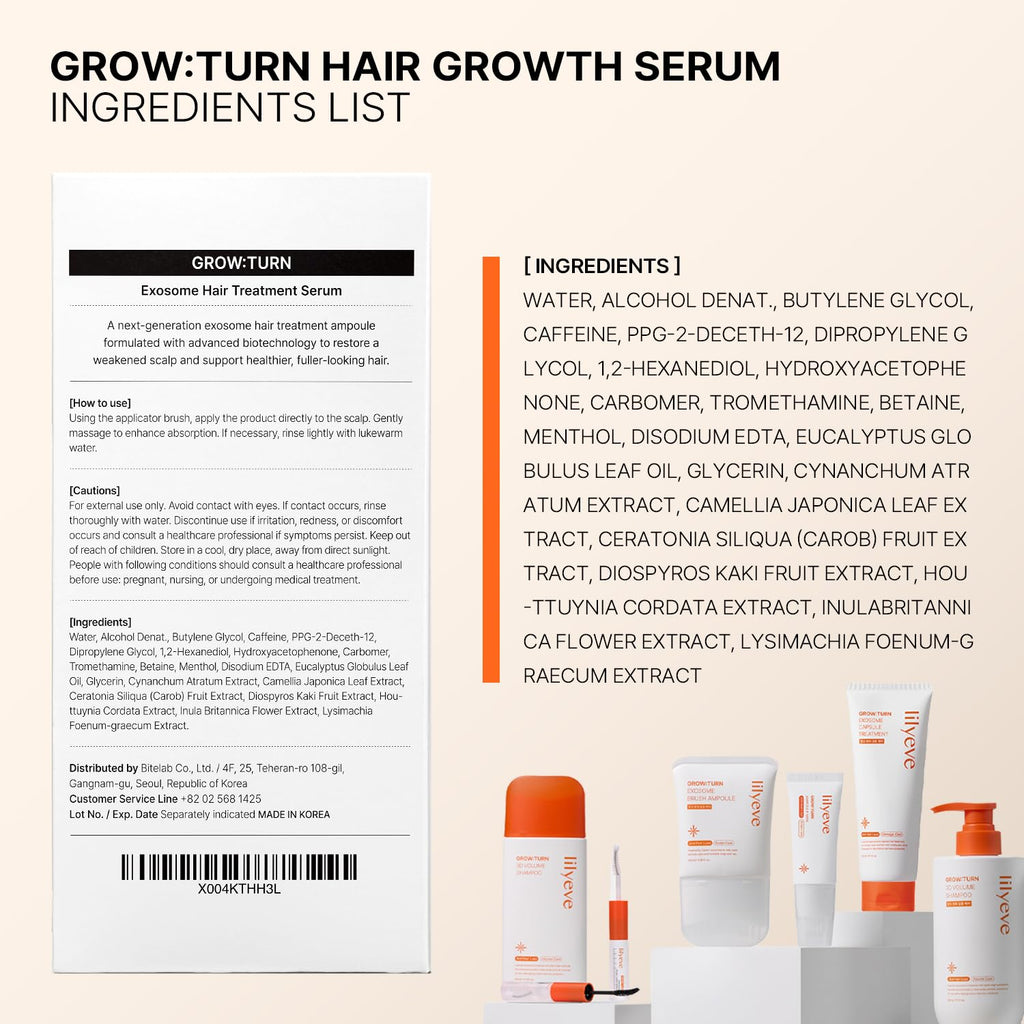 lilyeve GROWTURN Exosome Hair Growth Serum with Built-In Brush, 2-Pack | 3.38 fl oz Each, Built-In Brush Serum with Biotin, Caffeine & Peptides for Thinning Hair, Fragrance-Free, Korean Hair Care