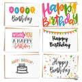 Seymour Butz Happy Birthday Cards Bulk with Envelopes - 120 Happy Birthday Card Pack with 6 Designs, Craft Paper Envelopes and Labels | Assorted Birthday Cards Box Set