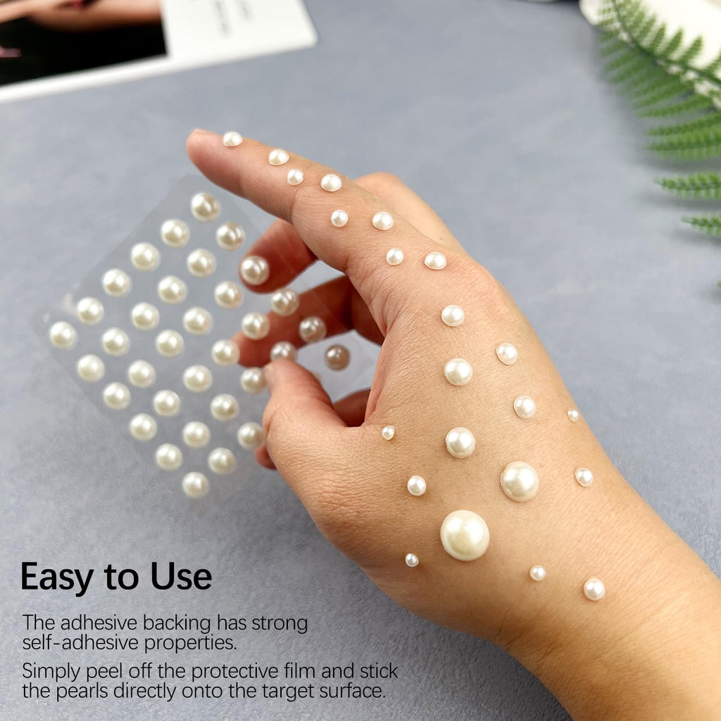 1982 Pcs Self-Adhesive Pearl Stickers, Multiple Sizes, Decorative Pearl Gems for Face, Crafts, Hair, Makeup, Nail