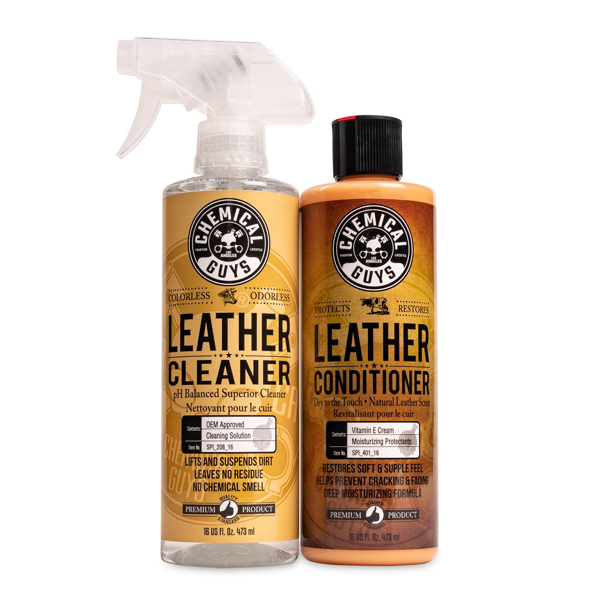 Buy now Chemical Guys Leather Cleaner and Conditioner Kit - 2 Bottles (4 oz Each), Car Cleaner and Conditioner, Safely Cleans & Conditions Leather Car Interiors, Furniture, Shoes, Boots, Bags, Apparel & More 16 Fl Oz KIT at indiglob india