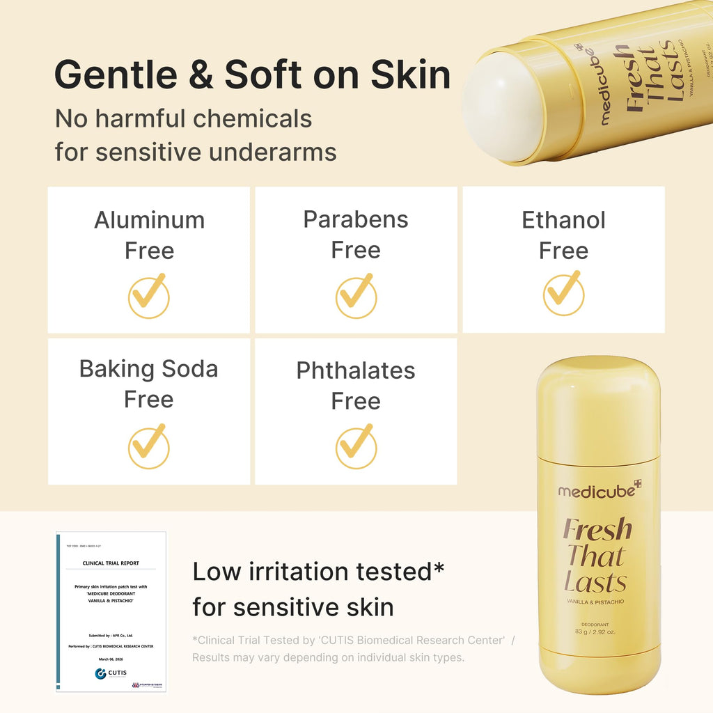medicube Kojic Acid & Turmeric Aluminum-Free Deodorant for Women & Men | Vanilla & Pistachio Perfumed Stick - All-Day Odor Protection, Underarm Brightening Care, Korean Skincare, 2.92 oz.