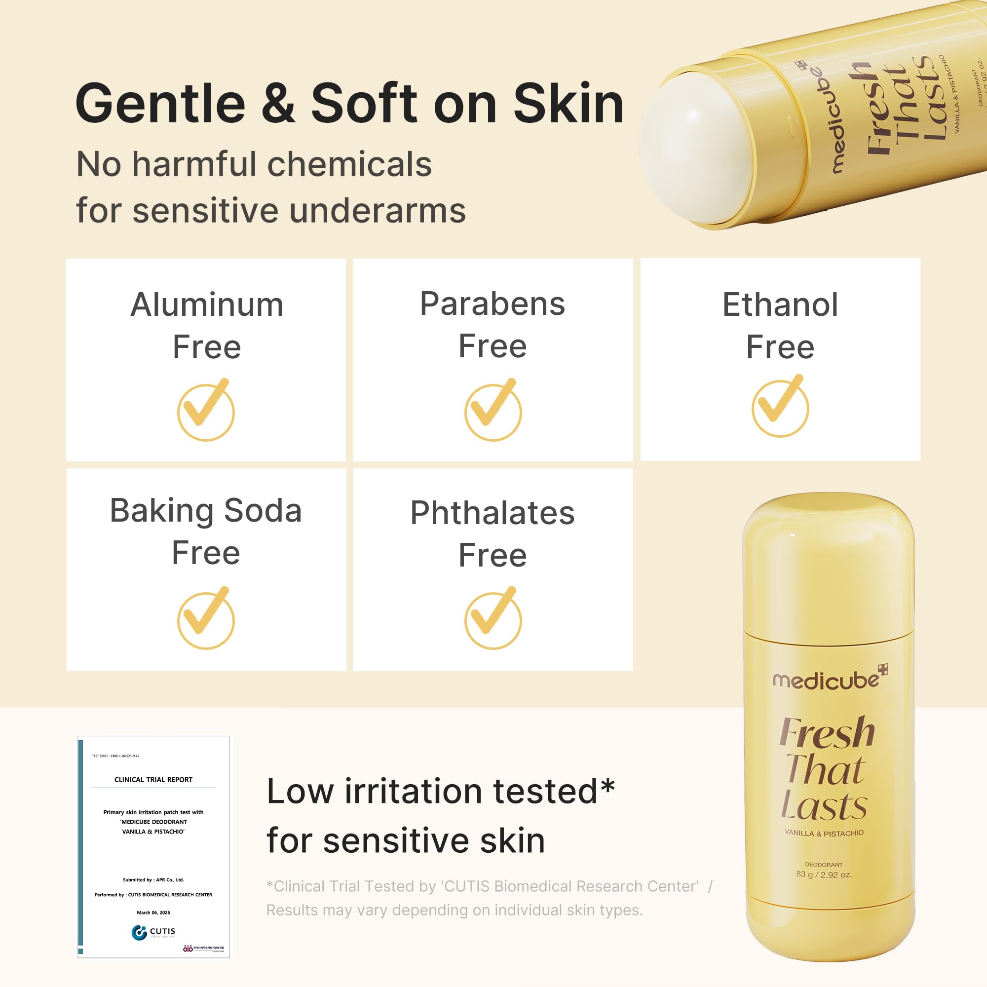 medicube Kojic Acid & Turmeric Aluminum-Free Deodorant for Women & Men | Vanilla & Pistachio Perfumed Stick - All-Day Odor Protection, Underarm Brightening Care, Korean Skincare, 2.92 oz.