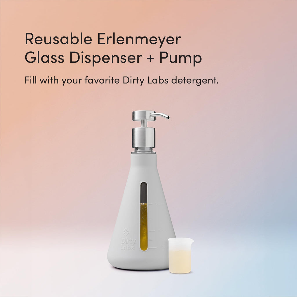Dirty Labs | Erlenmeyer Glass Detergent Dispenser & Pump | Holds 40 Loads