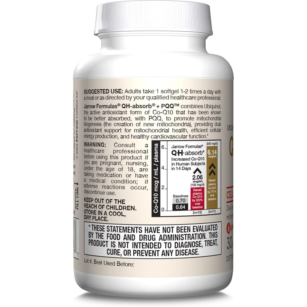 Buy now Jarrow Formulas QH-absorb + PQQ - 30 Softgels - Dietary Supplement Supports Mitochondrial Biogenesis, Energy Production & Cardiovascular Health - Up to 30 Servings at indiglob india