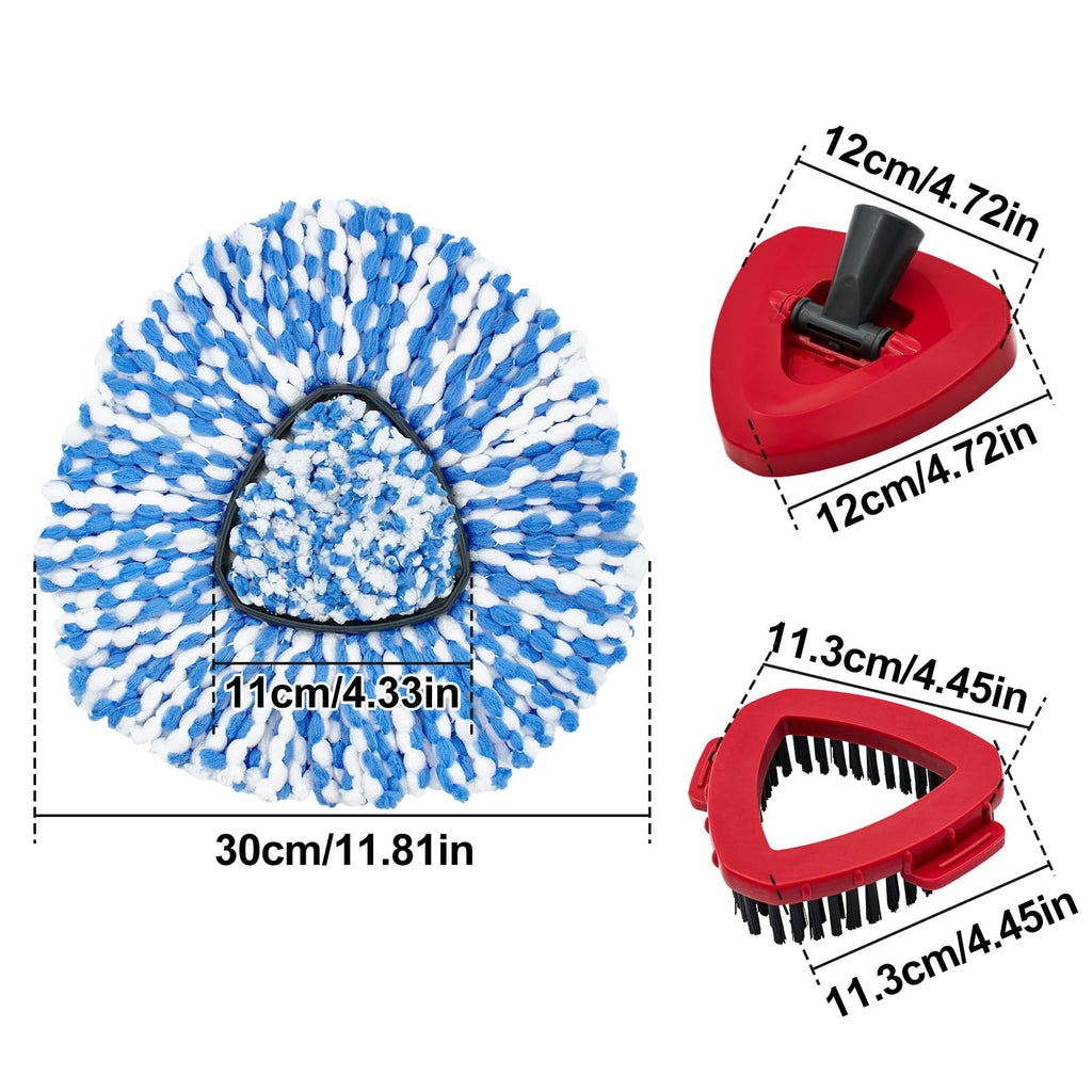 Mop Heads Replacements for O-Cedar RinseClean 2-Tank Spin Mop, Mop Replace Head for O Cedar, Mop Heads Include 4 Pack Mop Refills, 2 Scrubber Mop Heads, 1 Mop Base, Reusable, Easy to Replace