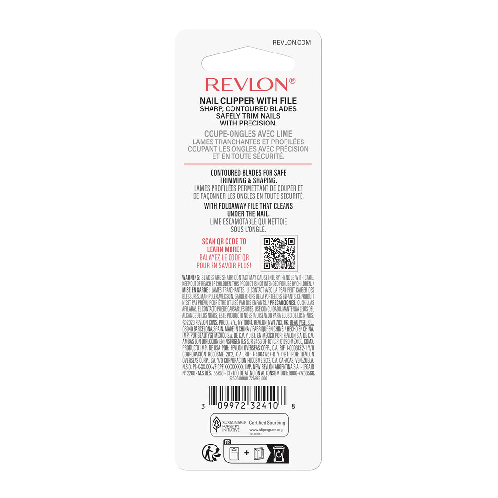 Revlon Nail Clipper With File, Manicure Care Tool With a Curved Blade for an Accurate Trimming and Grooming, Easy to Use (Pack of 1)