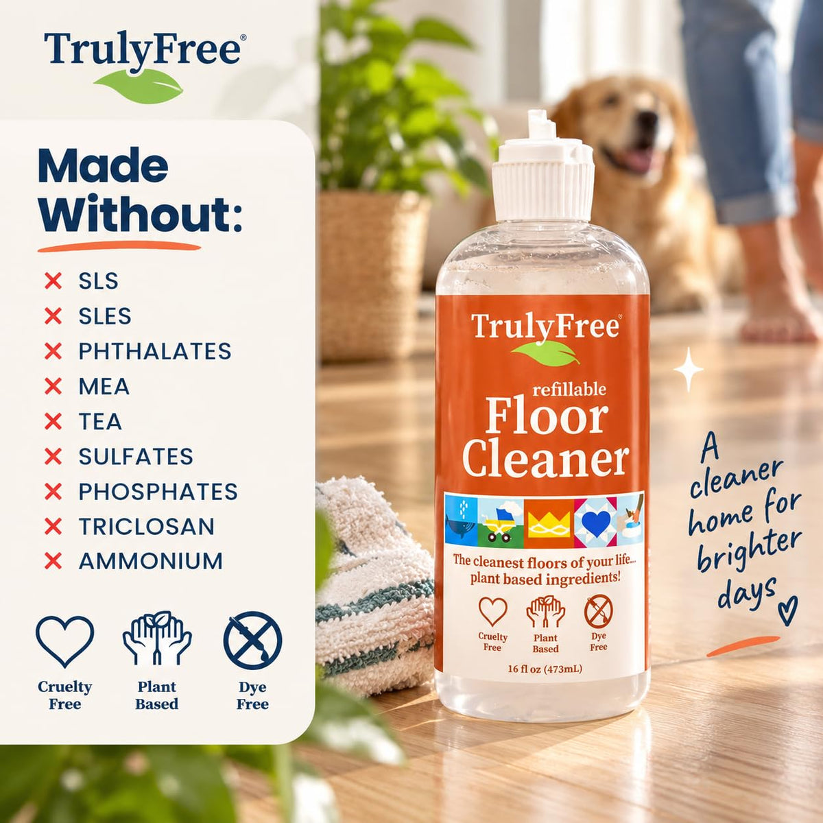 Truly Free Floor Cleaner Kit - 16oz Empty Bottle + Two 3 oz Fills