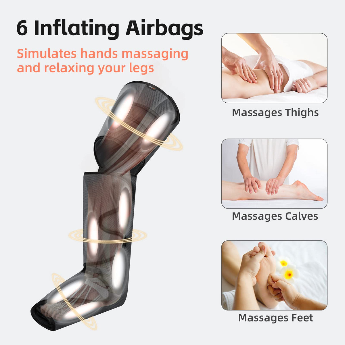 SHINE WELL Leg Compression Massager, Leg Massager for Circulation and Pain Relief, Air Compression Leg Massager with 3 Modes 3 Intensities 2 Extenders and Adjustable Wraps