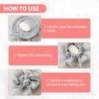3 PCS Bar Soap Loofah Pouch, New 2 in 1 Drawstring Loofah Soap Holder, Exfoliation Mesh Shower Ball for Cleansing and Smooth Skin (Beige+Grey+Pink)