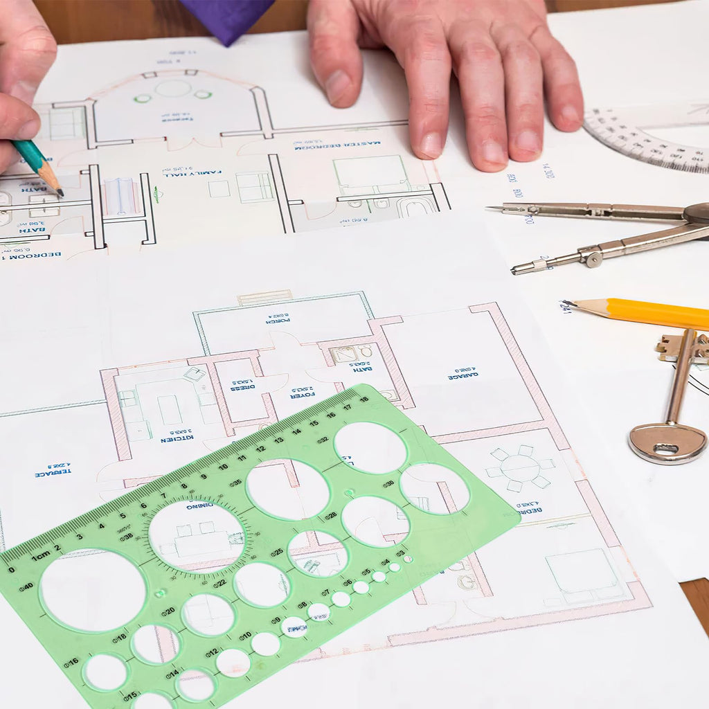 4PCS Circle Template, Plastic Circle and Oval Measuring Templates, Formwork Drawings Templates (Clear Green)