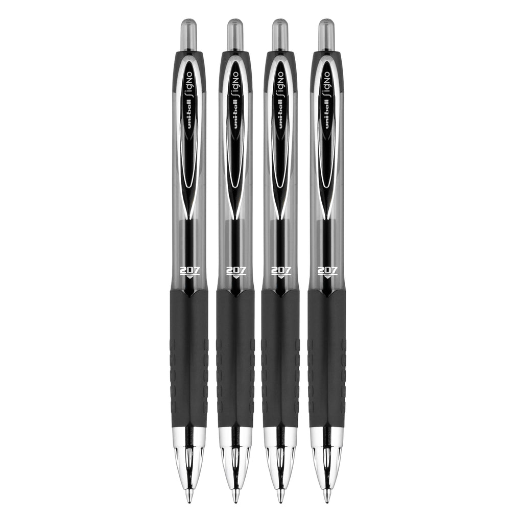 Uni-Ball® 207™ Retractable Fraud Prevention Gel Pens, Bold Point, 1.0 mm, Translucent Black Barrels, Black Ink, Pack Of 4
