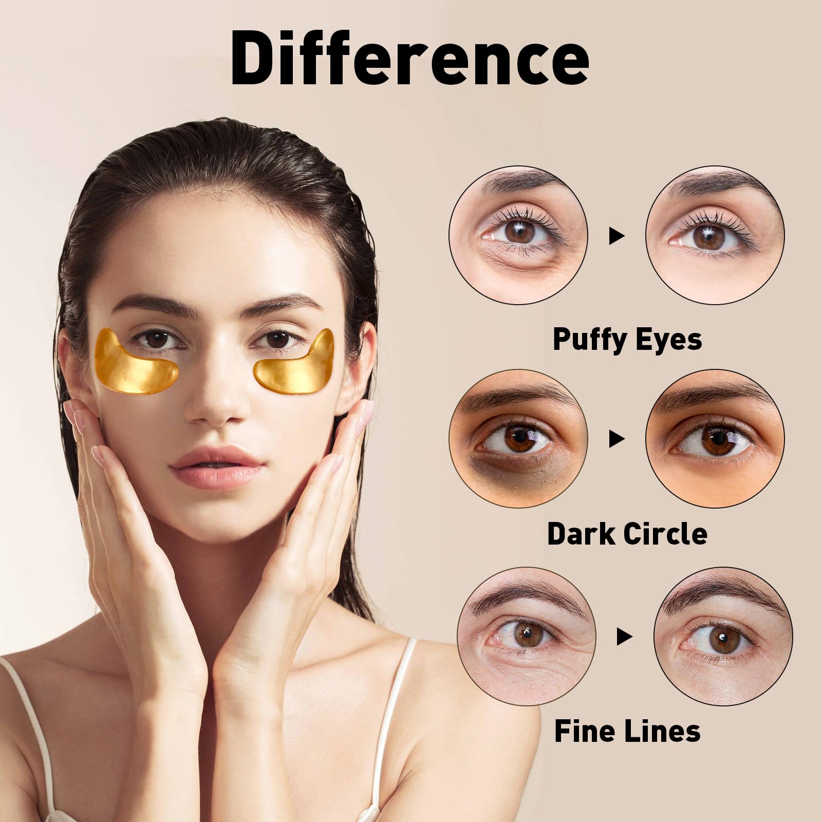 CHMI 24K Gold Under Eye Patches 50 Pairs Collagen, Dark Circles, Wrinkles | Puffy looking eyes, collagen skin care, hydrating eye mask, hydrogel, hyaluronic acid, vitamin E, men & women, travel, gift